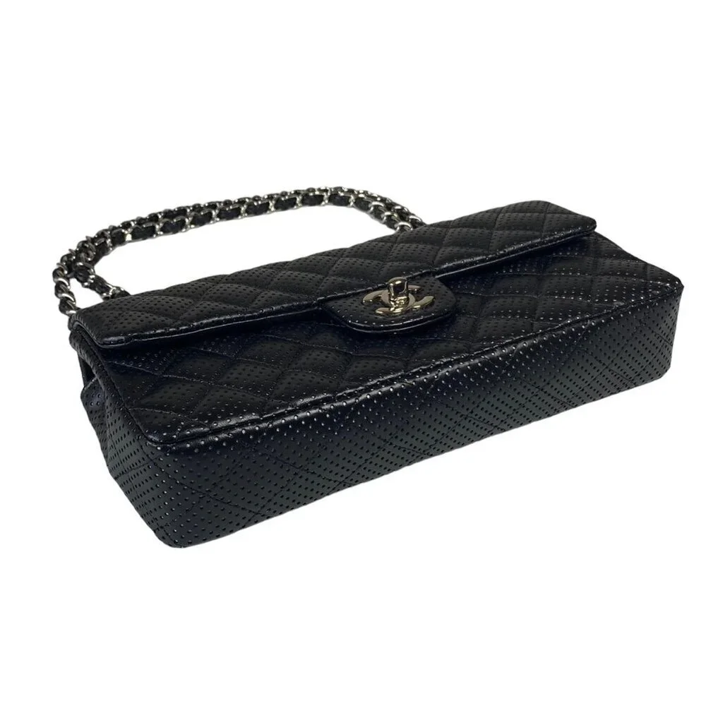 Chanel East West Classic Shoulder Flap Bag Quilted Black Perforated Leather - Picture 5 of 16